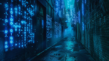 Dark Digital Alleyway at Nightの素材