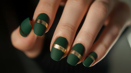 Green Nails With Gold Accentsの素材