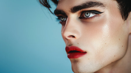 Close-Up Portrait of Man With Red Lipstickの素材