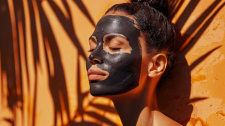 Woman Applying Charcoal Face Mask In Sunlightの素材