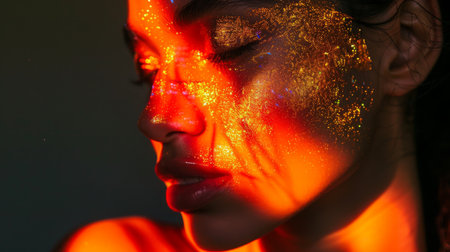 Womans Face Lit By Red Lightの素材
