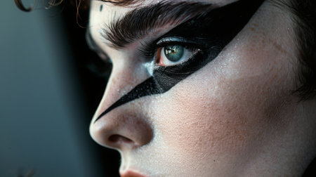 Close-Up of a Males Face With Black and White Makeupの素材