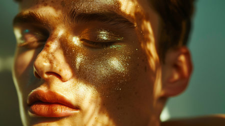 Close-Up Portrait of Man With Sunlit Skinの素材