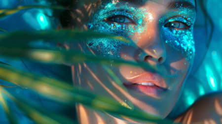 Womans Eye With Blue Glitterの素材