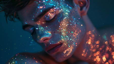 Close-Up of Man With Glitterの素材
