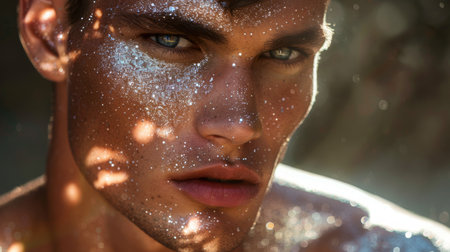Man With Glitter Makeup Closeupの素材