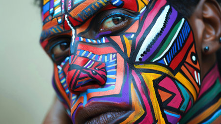 Abstract Face Paint on Male Face Closeupの素材