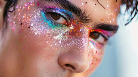 Close-Up of Mans Eye With Glitter Makeupの素材
