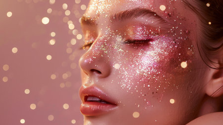 Womans Face Covered in Glitterの素材