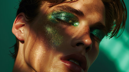 Close-Up Portrait of Man With Green Eyeshadowの素材
