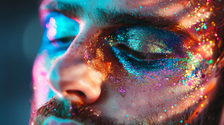 Close-Up of Mans Face With Glitter Makeupの素材