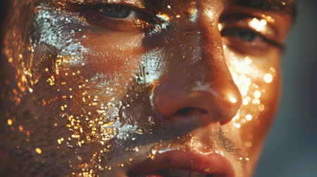 Close-Up of Mans Face With Glitterの素材