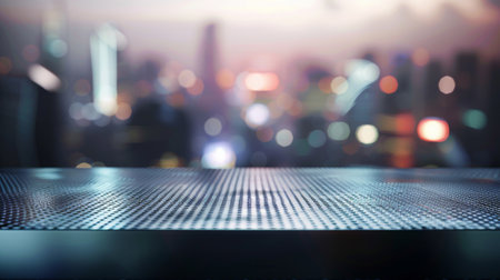 Metal Platform With City Lights Backgroundの素材
