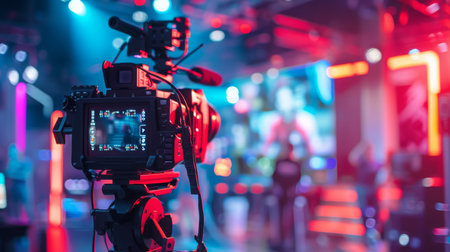 Camera Recording Event In Colorful Studioの素材