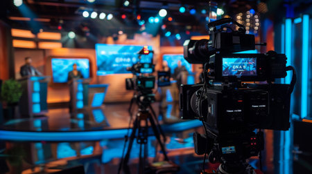 Cameras Recording On a Television Studio Setの素材