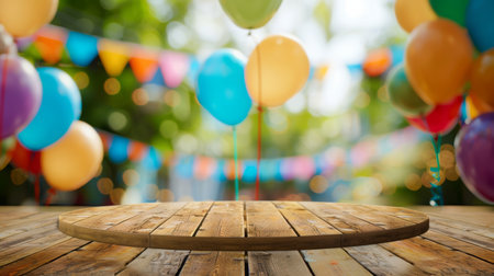 Empty Wooden Tabletop With Balloonsの素材