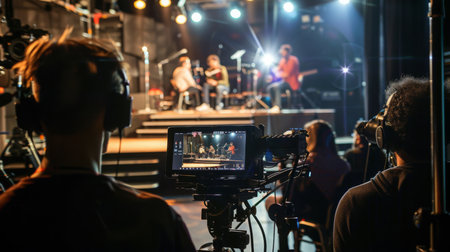 Cameramen Filming Band on Stageの素材