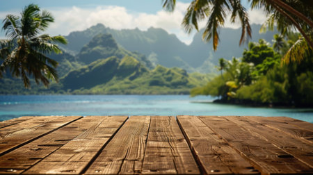 Tropical Island, Empty Wooden Deckの素材
