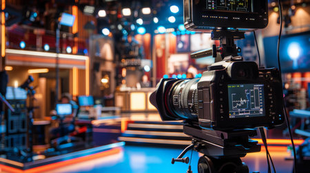 Professional Video Camera Set Up In A Studioの素材