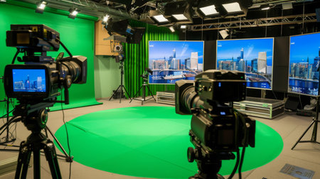 Two Cameras in a Green Screen Studioの素材