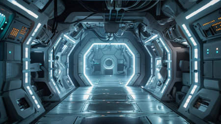 Futuristic Spaceship Corridor With Glowing Lightsの素材