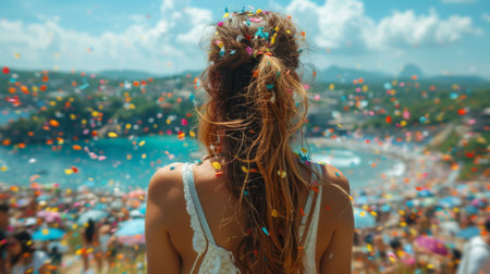 Woman Standing in Front of Crowd of Peopleの素材
