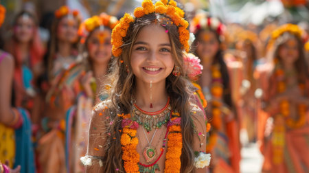 Group of Young Girls in Colorful Costumesの素材