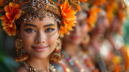 Group of Women in Colorful Costumes Dancingの素材