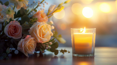 Serene Bouquet and Candle at Duskの素材