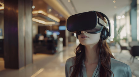 Woman Engaged in Virtual Reality Experienceの素材