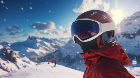 Skier Enjoying Mountainous Winter Landscape at Duskの素材