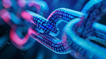 Abstract Digital Chains Linking With Binary Codeの素材