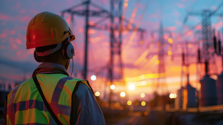 Construction Worker in Hard Hat and Safety Gearの素材