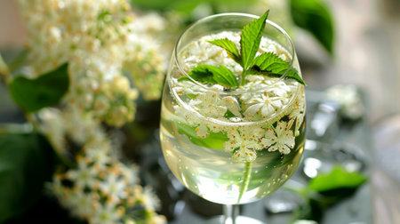 Close Up of Wine Glass With Flowersの素材