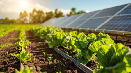 Green Field With Solar Panelの素材