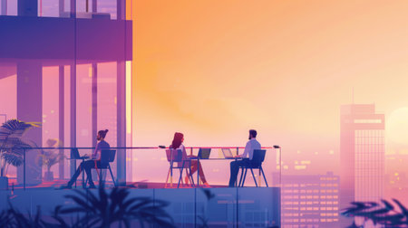 Sunset Meeting on Rooftop Terraceの素材