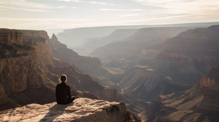Woman Contemplating Grand Canyon at Sunsetの素材
