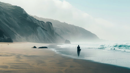 Man Meditating on Sandy Beachの素材