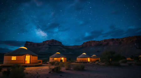 Yurts Under a Starry Night Skyの素材