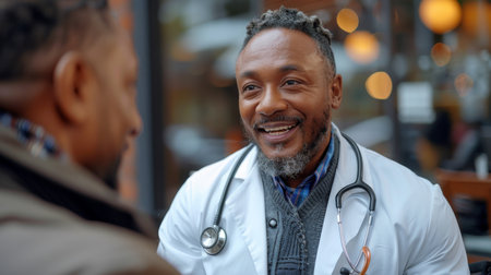 Physician With Stethoscope Speaking to Patientの素材