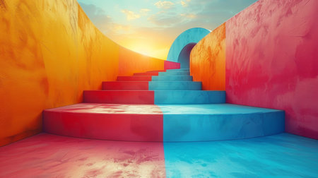 Ascending Staircase in Bright Skyの素材