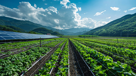 Lush Green Plants With Majestic Mountains Backgroundの素材