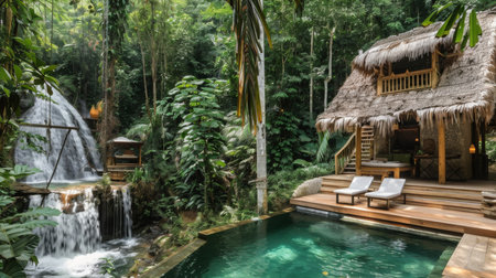 Tropical Villa With Waterfall And Poolの素材