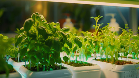 Indoor Herb Garden Growing Under Lightsの素材