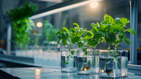 Green Plants Growing in Water Under Lightsの素材