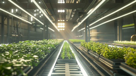 Indoor Farm Growing Crops Under Artificial Lightsの素材