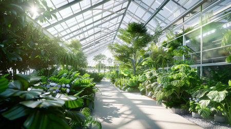 Greenhouse Plants With Sunlight Pathの素材