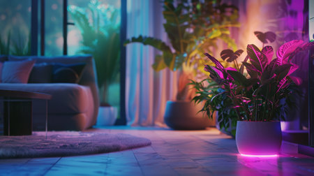 Modern Living Room With Illuminated Plantの素材
