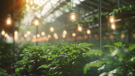 Greenhouse Plants Under String Lightsの素材