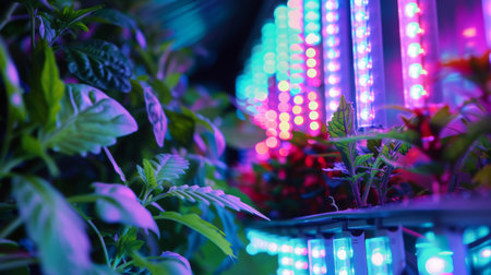 Green Plants Growing Under LED Lightsの素材